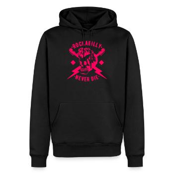 Musique rockabilly rock n roll - Sweat à capuche Premium bio Homme - noir - Devant - Nico (187cm)