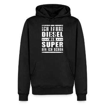 Ich fahre Diesel weil Super bin ich schon - Männer Premium Bio Hoodie - Schwarz - Vorne - Nico (187cm)