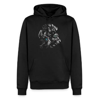 Chat et Lion Tribal - Sweat à capuche Premium bio Homme - noir - Devant - Nico (187cm)