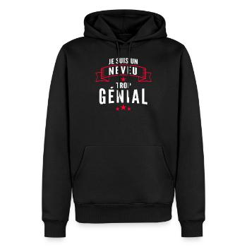 je suis un neveu trop génial - Sweat à capuche Premium bio Homme - noir - Devant - Nico (187cm)