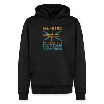 Warning Watch out for flying drumsticks... Drummer - Männer Premium Bio Hoodie - Schwarz - Vorne - Nico (187cm)