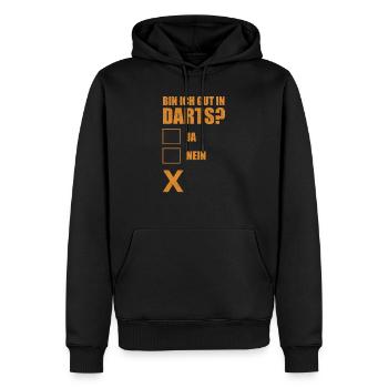 Bin ich gut in Darts? Lustig Dartspieler Geschen - Männer Premium Bio Hoodie - Schwarz - Vorne - Nico (187cm)