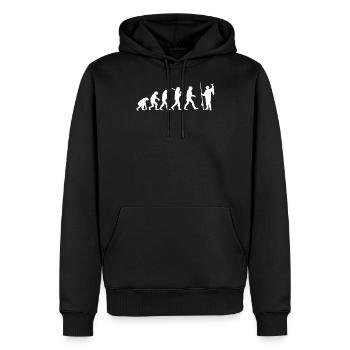Evolution de la pêche drôle - Sweat à capuche Premium bio Homme - noir - Devant - Nico (187cm)