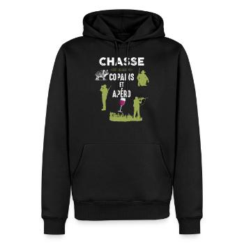 Chasse copains et apéro - Sweat à capuche Premium bio Homme - noir - Devant - Nico (187cm)