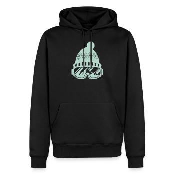 Ski Design mit Skimütze und Skibrille und Bergen - Männer Premium Bio Hoodie - Schwarz - Vorne - Nico (187cm)