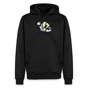 Papa de chat homme barbu essentiel et chat mignon - Sweat à capuche Premium bio Homme - noir - Devant - Nico (187cm)