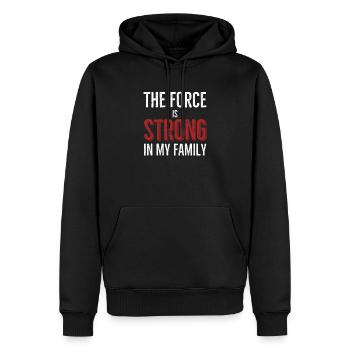 Die Kraft ist stark in meiner Familie - Männer Premium Bio Hoodie - Schwarz - Vorne - Nico (187cm)