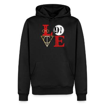 Love 9 3/4 - Sweat à capuche Premium bio Homme - noir - Devant - Nico (187cm)