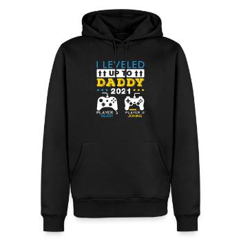 I Leveled Up To Daddy Funny Gaming Dad Quote - Men’s Premium Organic Hoodie - black - Front - Nico (187cm)