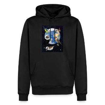 Vögel im Weltraum Amsel Blaumeise Spatz Zaunkönig - Männer Premium Bio Hoodie - Schwarz - Vorne - Nico (187cm)