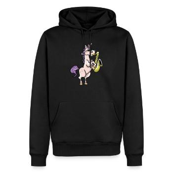 Saxophoniste Licorne - Sweat à capuche Premium bio Homme - noir - Devant - Nico (187cm)