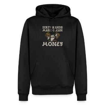 Dirty Hands Make Clean Money Lustiger Spruch - Männer Premium Bio Hoodie - Schwarz - Vorne - Nico (187cm)