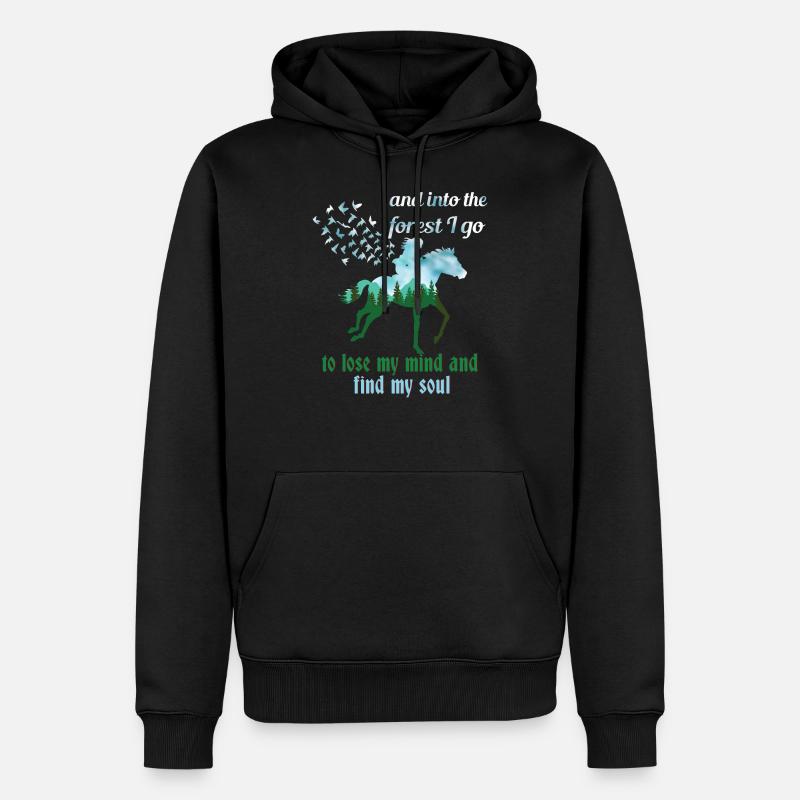 Pferde im Wald - Männer Premium Bio Hoodie - Schwarz
