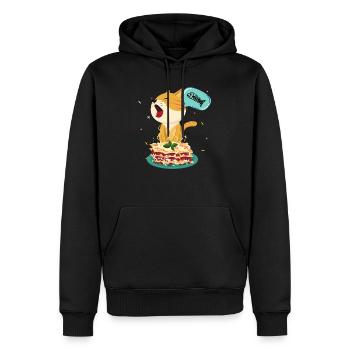L’amour de chat mangent Lasagne, dans la lasagne d’amour - Sweat à capuche Premium bio Homme - noir - Devant - Nico (187cm)