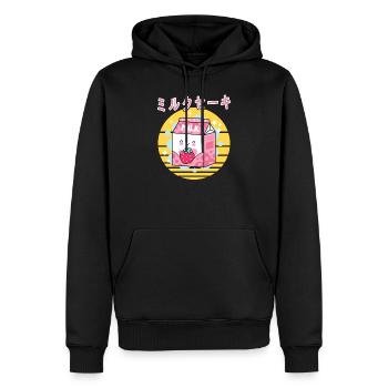 Retro Japanese Milkshake Cartoon Strawberry Milk - Männer Premium Bio Hoodie - Schwarz - Vorne - Nico (187cm)