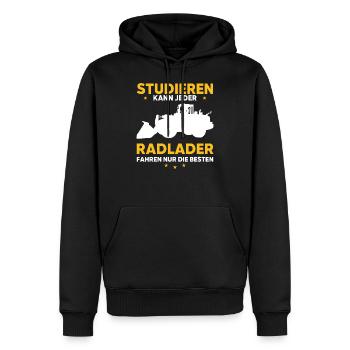 Studieren kann jeder Radlader fahren nur Besten - Männer Premium Bio Hoodie - Schwarz - Vorne - Nico (187cm)