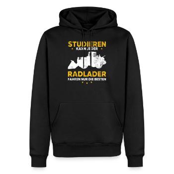 Studieren kann jeder Radlader fahren nur Besten - Männer Premium Bio Hoodie - Schwarz - Vorne - Nico (187cm)