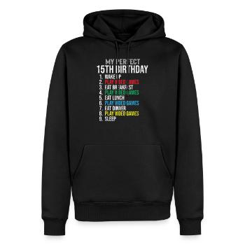 15ème anniversaire happy birthday jeux de niveau 15 - Sweat à capuche Premium bio Homme - noir - Devant - Nico (187cm)