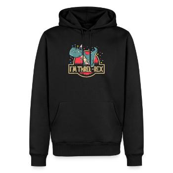 3ème anniversaire Joyeux Anniversaire Dino T Rex Three Rex - Sweat à capuche Premium bio Homme - noir - Devant - Nico (187cm)