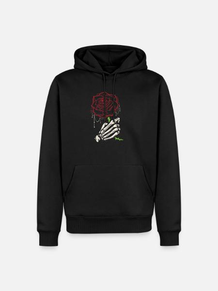 Skeleton Hand Red Rose Flower - Men’s Premium Organic Hoodie - black
