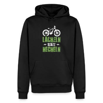 E-Bike Lächeln Statt Hecheln Elektro Fahrrad - Männer Premium Bio Hoodie - Schwarz - Vorne - Nico (187cm)
