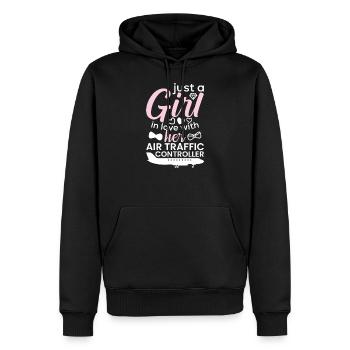 Mädchen In Liebe lustige Fluglotse Frau - Männer Premium Bio Hoodie - Schwarz - Vorne - Nico (187cm)