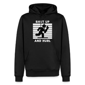 Hurling: Aufhalten und schleudern. - Männer Premium Bio Hoodie - Schwarz - Vorne - Nico (187cm)