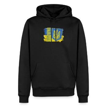 Ukraine drapeau ukrainien Trident Armoiries - Sweat à capuche Premium bio Homme - noir - Devant - Nico (187cm)