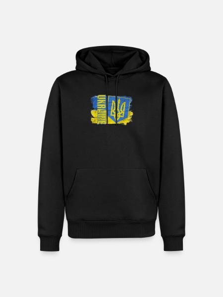 Oekraïne Oekraïense Vlag Trident Wapenschild - Mannen Premium Bio hoodie - zwart