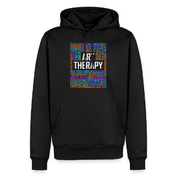 Art-thérapie - Mots - Sweat à capuche Premium bio Homme - noir - Devant - Nico (187cm)