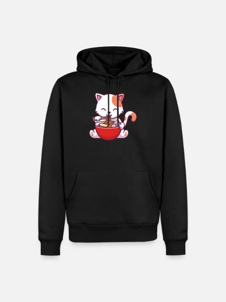 Ramen Katze Kawaii Anime Ramen - Männer Premium Bio Hoodie - Schwarz