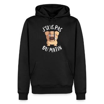 J'Suis Pas Du Matin Chien - Sweat à capuche Premium bio Homme - noir - Devant - Nico (187cm)