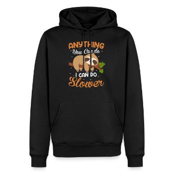 Witziger Spruch mit Faultier langsam entspannt - Männer Premium Bio Hoodie - Schwarz - Vorne - Nico (187cm)