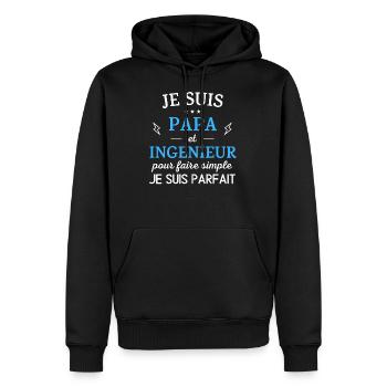 Je suis papa et ingénieur je suis parfait - Sweat à capuche Premium bio Homme - noir - Devant - Nico (187cm)