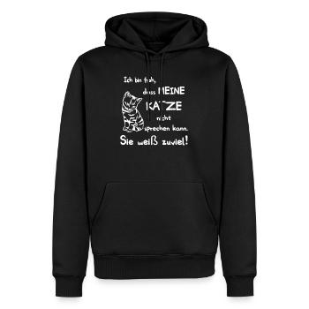 Froh dass meine Katze nicht sprechen kann. Katzen - Männer Premium Bio Hoodie - Schwarz - Vorne - Nico (187cm)