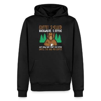Funny Coffee Spelled Backwards Is Eeffoc - Men’s Premium Organic Hoodie - black - Front - Nico (187cm)
