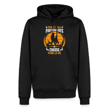 Père et Fille Partenaires De Chasse - Sweat à capuche Premium bio Homme - noir - Devant - Nico (187cm)