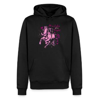 Mein Leben ist ein Ponyhof Pferde Motiv Mädchen - Männer Premium Bio Hoodie - Schwarz - Vorne - Nico (187cm)