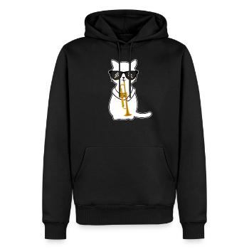 Funny trumpet-playing cat - trumpeter - Men’s Premium Organic Hoodie - black - Front - Nico (187cm)