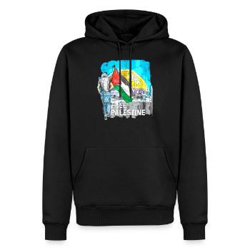 Palestine Liberté libre Liberté Gaza - Sweat à capuche Premium bio Homme - noir - Devant - Nico (187cm)