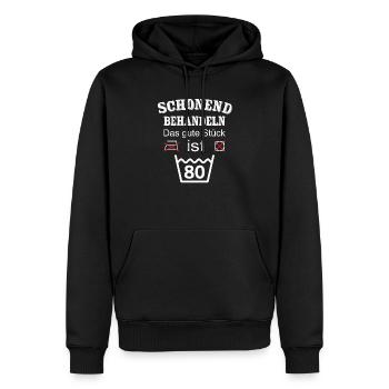 Schonend Behandeln Geschenk zum 80. Geburtstag - Männer Premium Bio Hoodie - Schwarz - Vorne - Nico (187cm)