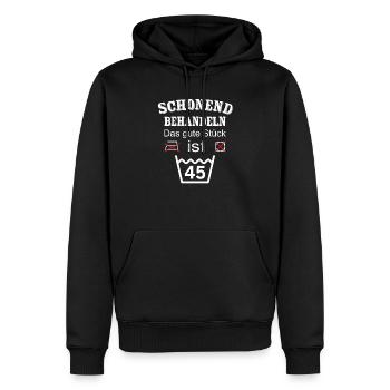 Schonend Behandeln Geschenk zum 45. Geburtstag - Männer Premium Bio Hoodie - Schwarz - Vorne - Nico (187cm)