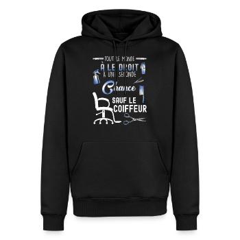 Coiffeur humour cadeau métier coiffure - Sweat à capuche Premium bio Homme - noir - Devant - Nico (187cm)