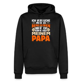 Ich versuche mich zu benehmen komme nach Papa - Männer Premium Bio Hoodie - Schwarz - Vorne - Nico (187cm)