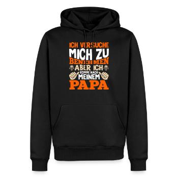 Ich versuche mich zu benehmen komme nach Papa - Männer Premium Bio Hoodie - Schwarz - Vorne - Nico (187cm)