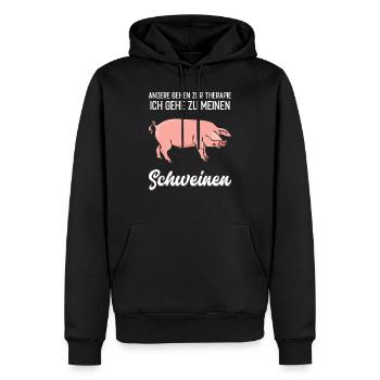 Schweine - Therapie lustiger Spruch - Männer Premium Bio Hoodie - Schwarz - Vorne - Nico (187cm)