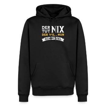 Der tut nix der will nur Schnitzel lustiger Spruch - Männer Premium Bio Hoodie - Schwarz - Vorne - Nico (187cm)