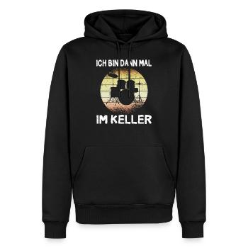 Ich bin dann mal im Keller Schlagzeuger Geschenk - Männer Premium Bio Hoodie - Schwarz - Vorne - Nico (187cm)