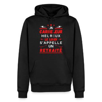 un carreleur heureux le lundi s'appelle retraité - Sweat à capuche Premium bio Homme - noir - Devant - Nico (187cm)