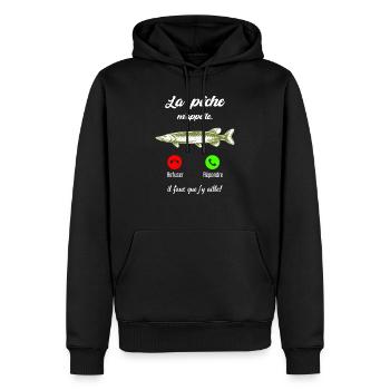 La pêche m'appelle, il Faut Que j'y aille pêcheur - Sweat à capuche Premium bio Homme - noir - Devant - Nico (187cm)